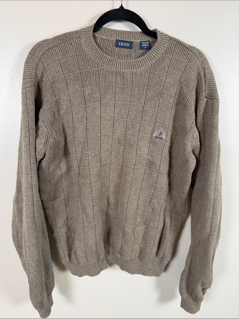 Izod Men’s Cotton Crewneck Sweater in Taupe Knit